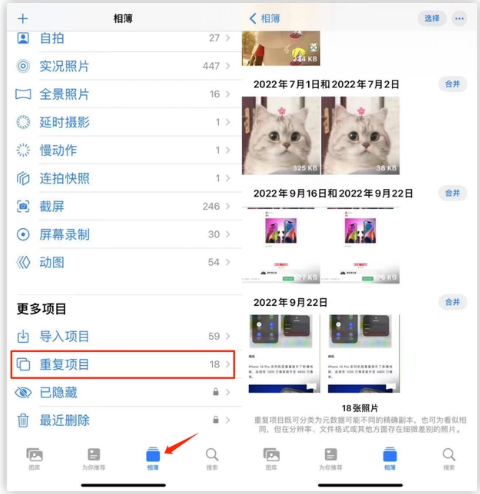 静安苹果手机维修分享iOS 16 中相册重复项目功能使用方法 
